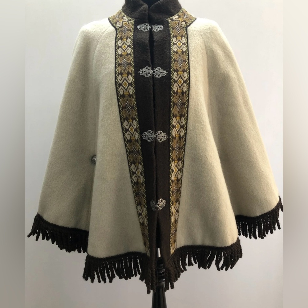 1970s Fringed Embroidered Cape in wool by A.S Evebofoss.